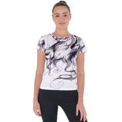 Tattoo Ink Flash Drawing Wolf Short Sleeve Sports Top 