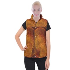 Orange Warm Hues Fractal Chaos Women s Button Up Vest by Wegoenart