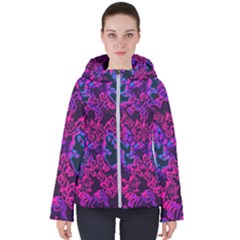 Pink Blue Abstract Texture                       Women s Hooded Puffer Jacket