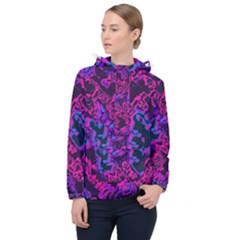 Pink Blue Abstract Texture                        Women Hooded Front Pocket Windbreaker