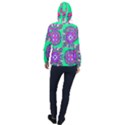 Purple shapes on a green background                         Women Hooded Front Pocket Windbreaker View2