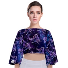 Space Tie Back Butterfly Sleeve Chiffon Top by flowerland