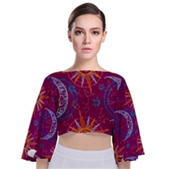 Space Astrology Skater Tie Back Butterfly Sleeve Chiffon Top by flowerland