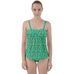 Tropical Aqua Avocadoes Twist Front Tankini Set