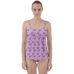 Zodiac Bat Pink Twist Front Tankini Set