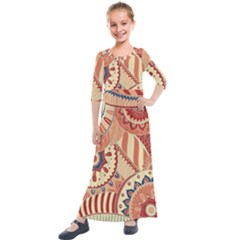 Pop Art Paisley Flowers Ornaments Multicolored 4 Kids  Quarter Sleeve Maxi Dress by EDDArt