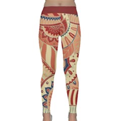 Pop Art Paisley Flowers Ornaments Multicolored 4 Background Solid Dark Red Classic Yoga Leggings