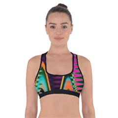 Multicolored Wave Distortion Zigzag Chevrons 2 Background Color Solid Black Cross Back Sports Bra by EDDArt