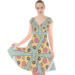Pizza Slice Food Italian Cap Sleeve Front Wrap Midi Dress by Pakrebo