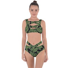 Leaves Pattern Tropical Green Bandaged Up Bikini Set  by Pakrebo
