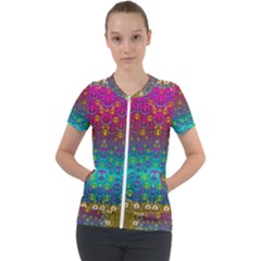 Signs Of Peace  In A Amazing Floral Gold Landscape Short Sleeve Zip Up Jacket by pepitasart