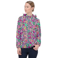 Red Green Spots                          Women Hooded Front Pocket Windbreaker by LalyLauraFLM