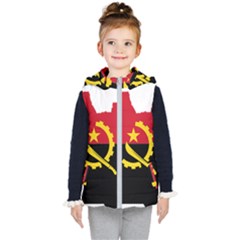 Angola Flag Map Geography Outline Kids  Hooded Puffer Vest by Sapixe