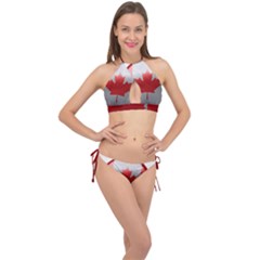 Canada Flag Country Symbol Nation Cross Front Halter Bikini Set by Sapixe