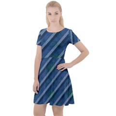 Blue Stripped Pattern Cap Sleeve Velour Dress  by designsbyamerianna