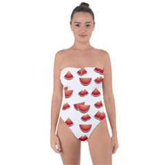 Summer Watermelon Pattern Tie Back One Piece Swimsuit by Pakrebo