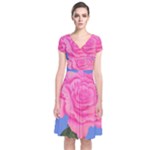 Roses Womens Fashion Short Sleeve Front Wrap Dress