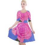 Roses Womens Fashion Quarter Sleeve A-Line Dress