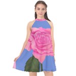 Roses Womens Fashion Halter Neckline Chiffon Dress 