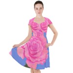Roses Womens Fashion Cap Sleeve Midi Dress