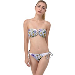 Flowers Roses White Mauve Babianas Twist Bandeau Bikini Set by Pakrebo