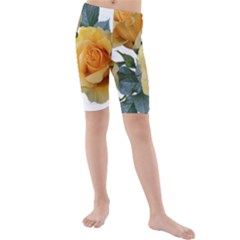 Roses Yellow Flowers Fragrant Kids  Mid Length Swim Shorts by Pakrebo