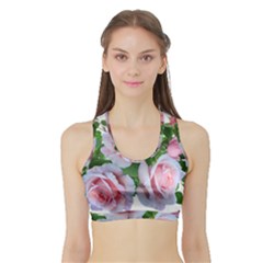 Roses Pink Flowers Leaves Sports Bra With Border
