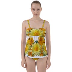 Daisies Flowers Yellow Arrangement Twist Front Tankini Set by Pakrebo