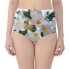 Lilies Belladonna White Flowers Classic High-waist Bikini Bottoms by Pakrebo