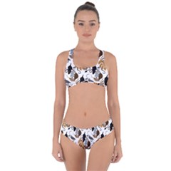 Gray Brown Black Neutral Leaves Criss Cross Bikini Set by bloomingvinedesign