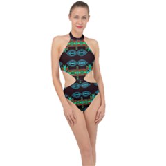 Ovals And Tribal Shapes                              Halter Side Cut Swimsuit by LalyLauraFLM