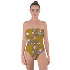 Textile Flowers Pattern Tie Back One Piece Swimsuit by HermanTelo