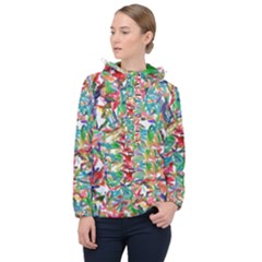 Colorful Paint Strokes On A White Background                                  Women Hooded Front Pocket Windbreaker by LalyLauraFLM