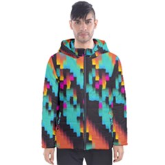Rectangles In Retro Colors                                  Men s Hooded Puffer Jacket by LalyLauraFLM