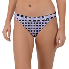 Black Flower  On Purple White Pattern Band Bikini Bottom by BrightVibesDesign