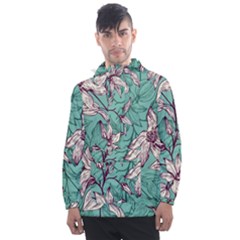 Vintage Floral Pattern Men s Front Pocket Pullover Windbreaker by Sobalvarro