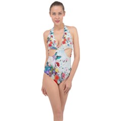 Floral Bouquet Halter Front Plunge Swimsuit by Sobalvarro