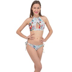 Floral Bouquet Cross Front Halter Bikini Set by Sobalvarro