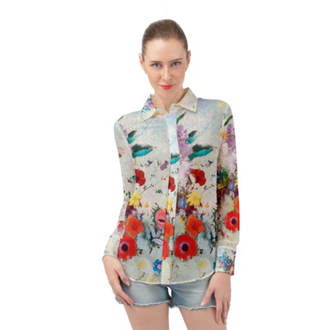 Floral Bouquet Long Sleeve Chiffon Shirt by Sobalvarro