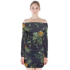 Pineapples Pattern Long Sleeve Off Shoulder Dress by Sobalvarro