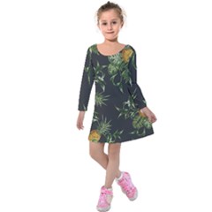 Pineapples Pattern Kids  Long Sleeve Velvet Dress by Sobalvarro