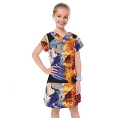 Earth World Globe Universe Space Kids  Drop Waist Dress by Sudhe