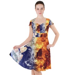 Earth World Globe Universe Space Cap Sleeve Midi Dress by Sudhe