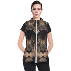 African Lion Wildcat Mane Closeup Women s Puffer Vest by Sudhe