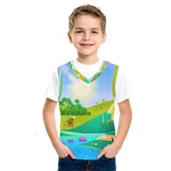 Tropical Resort Huts Lake River Kids  Sportswear