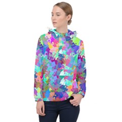 Colorful Spots                                   Women Hooded Front Pocket Windbreaker by LalyLauraFLM