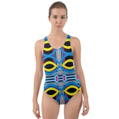 Yellow And Blue Ovals                                         Cut-out Back One Piece Swimsuit by LalyLauraFLM