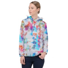 Paint Splashes Canvas                                      Women Hooded Front Pocket Windbreaker by LalyLauraFLM