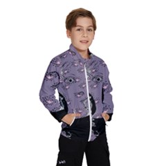 Wide Eyed Girl Grey Lilac Kids  Windbreaker by snowwhitegirl