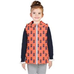 Nerdy 60s  Girl Pattern Orange Kids  Hooded Puffer Vest